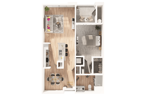 Floor plan for 1 bed, 1 bath, 849 sqft